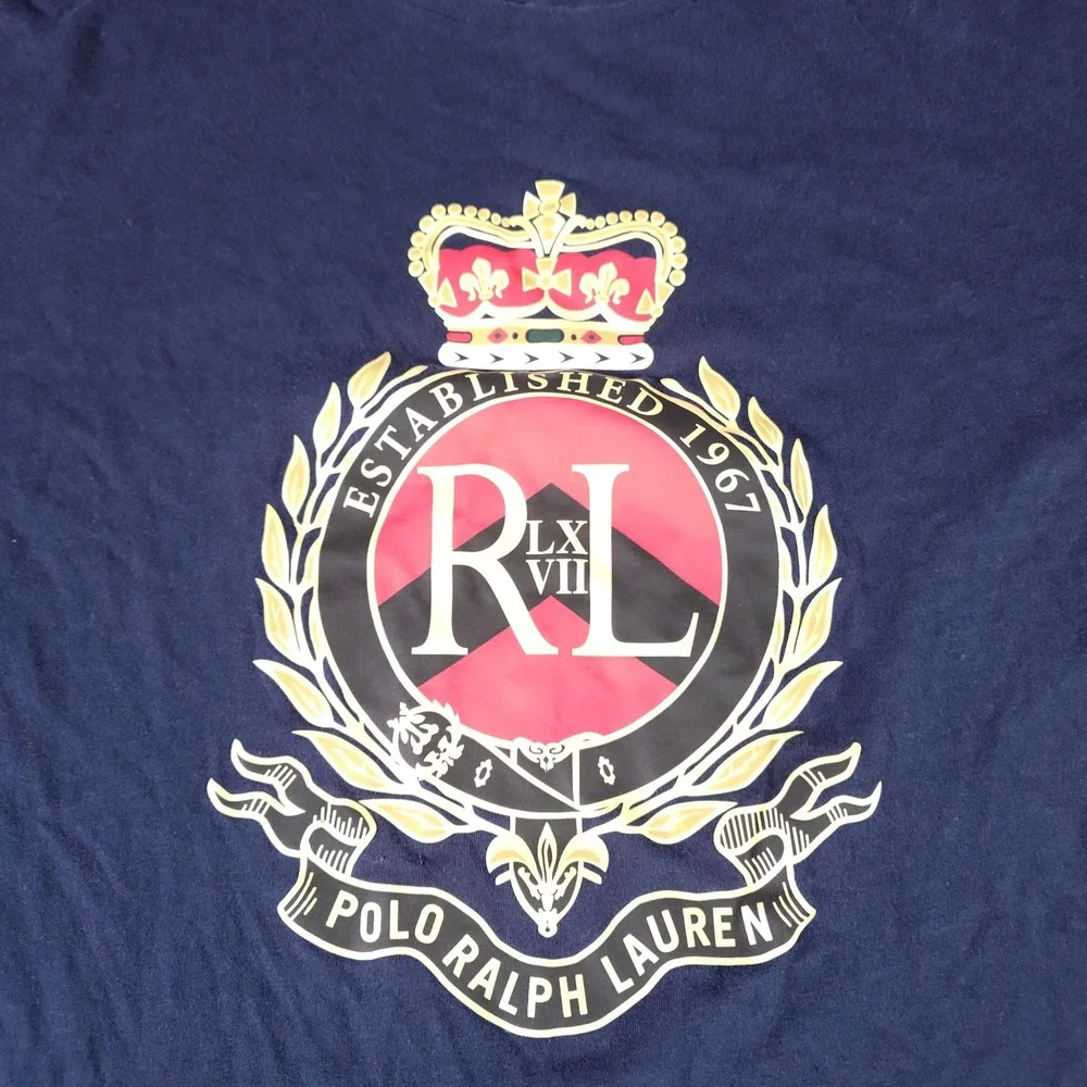 Polo Ralph Lauren T-Shirt Mens XL Navy Blue Crest Graphic Long Sleeve Slim Fit